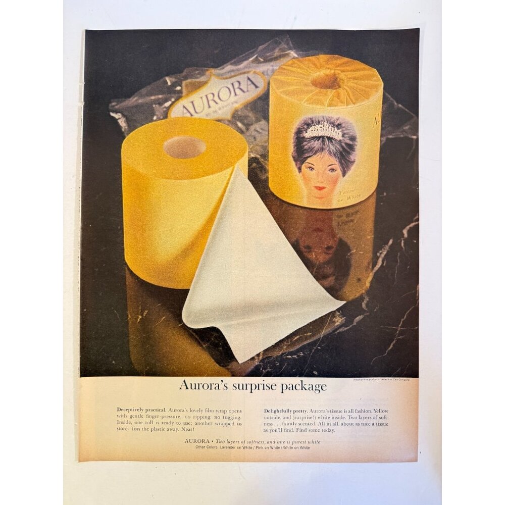 Vintage 1963 Aurora Toilet Tissue Surprise Package Advertisement Print Ad
